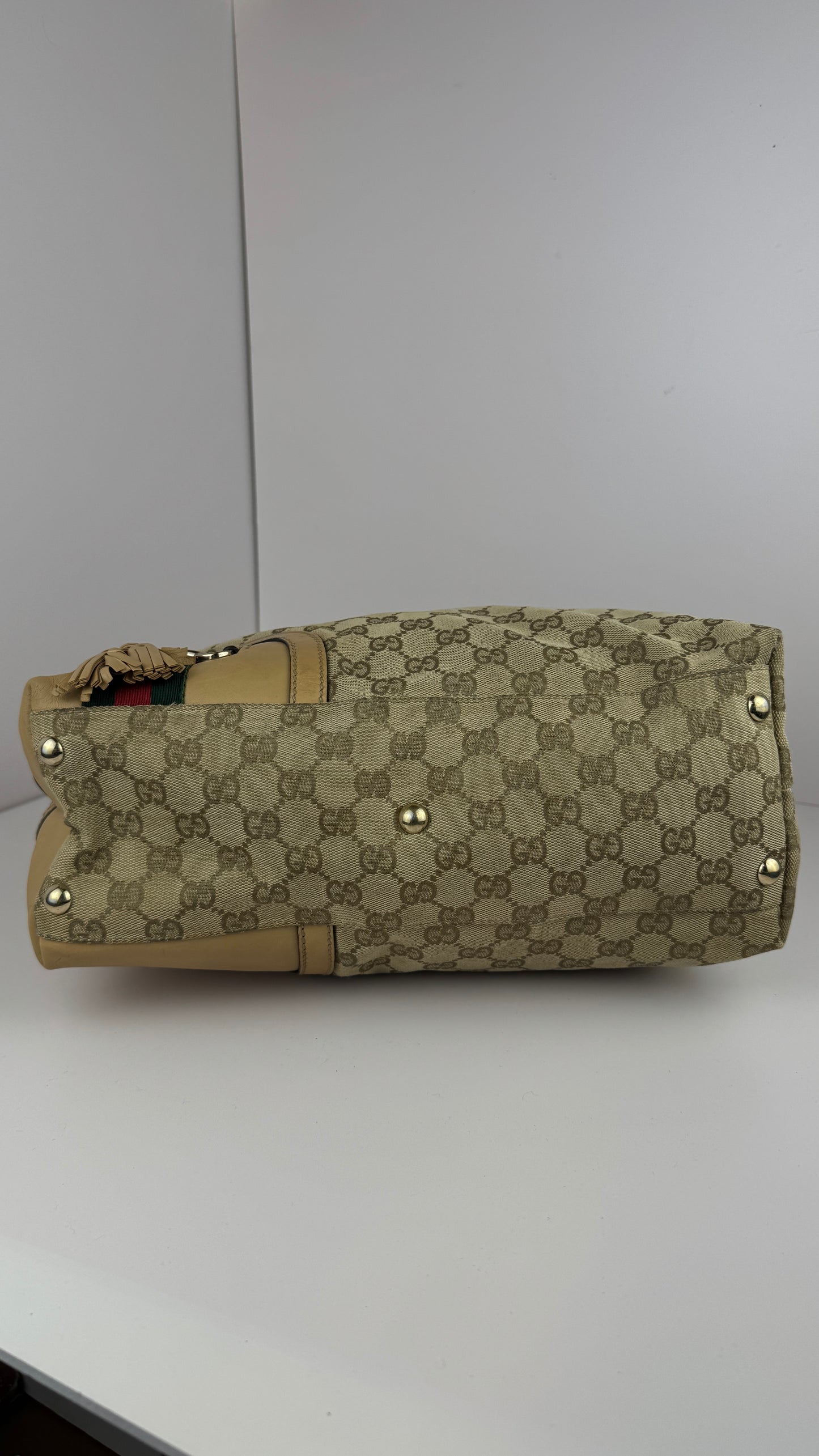 Gucci Beige GG Canvas Horsebit Tassel Hobo