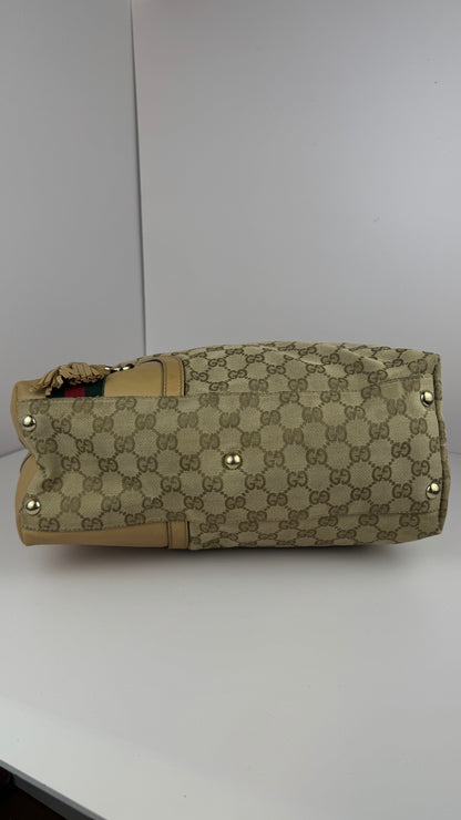 Gucci Beige GG Canvas Horsebit Tassel Hobo