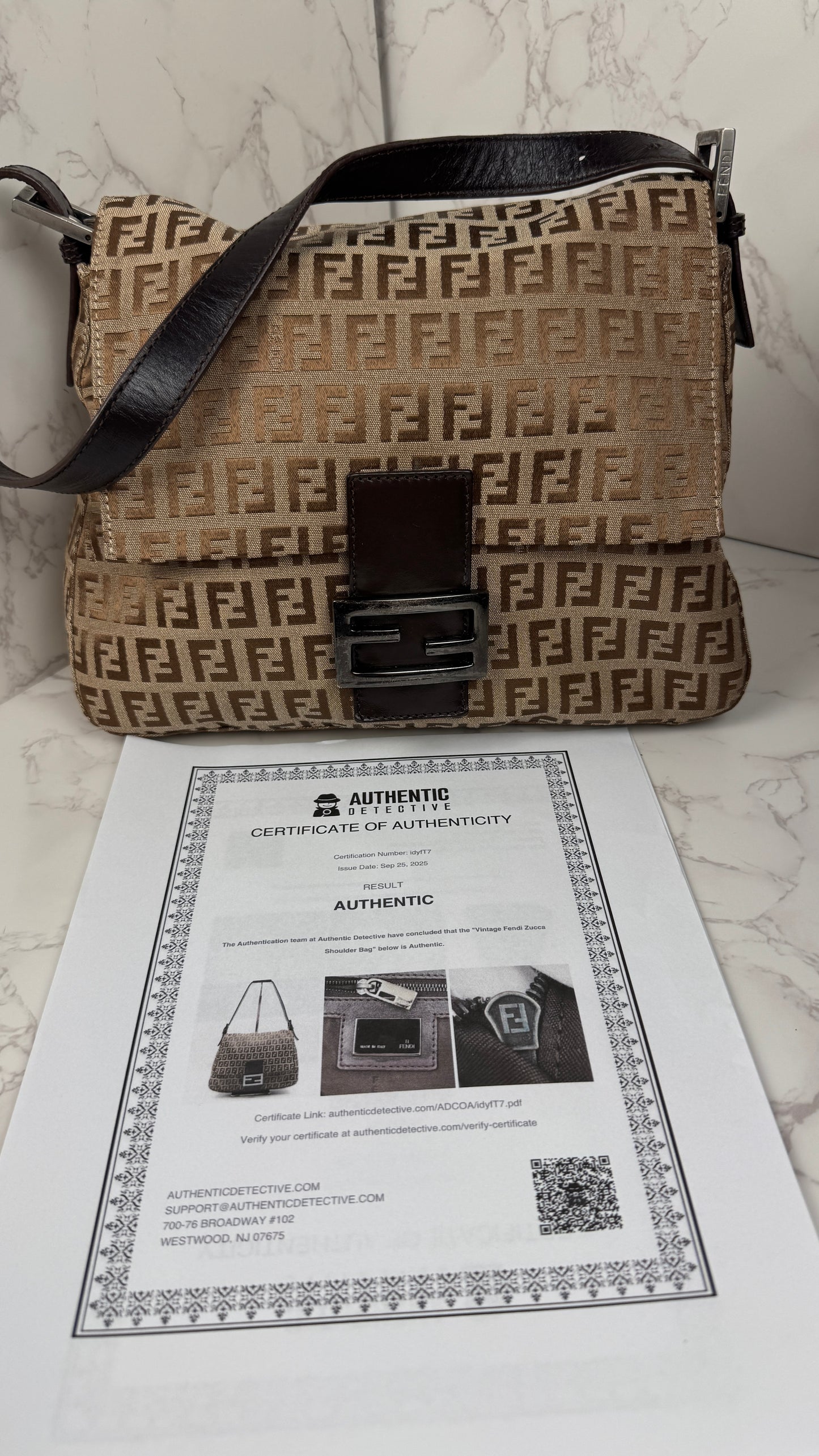 Fendi Mama Baguette Zucca FF Canvas Shoulder Bag Brown