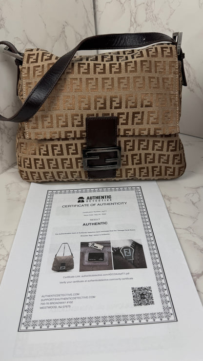 Fendi Mama Baguette Zucca FF Canvas Shoulder Bag Brown