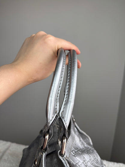 GUCCI sukey Guccissima Leather  Metallic Silver