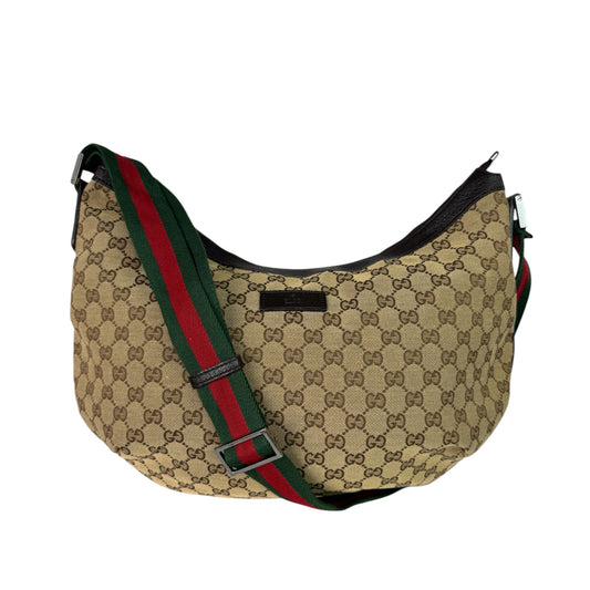 GUCCI Web Large Halfmoon Crossbody GG Canvas Brown