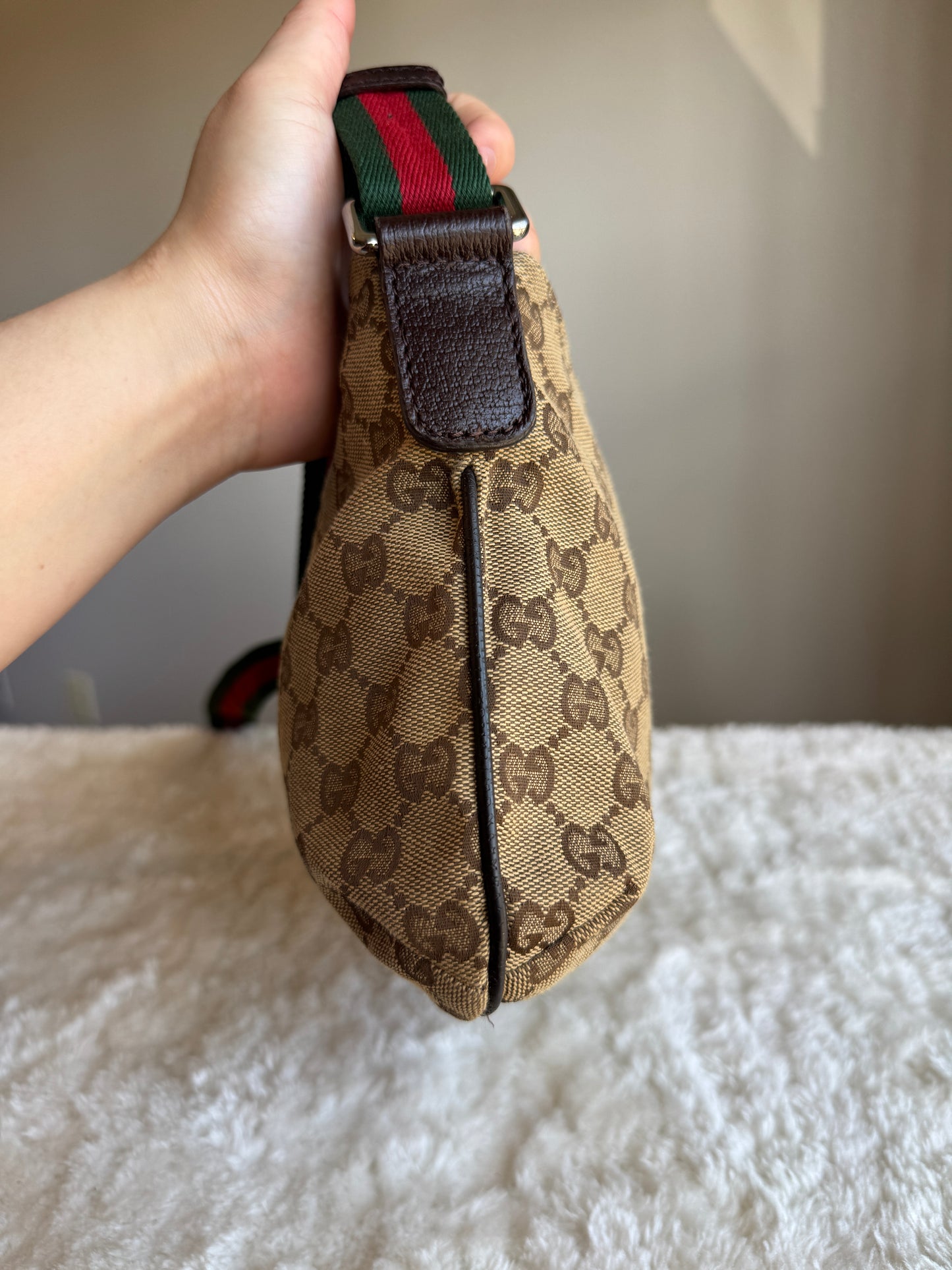 GUCCI Web Strap Camera GG Canvas Brown