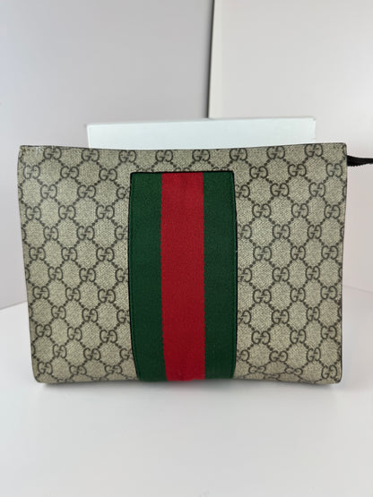 GUCCI Web Clutch GG Supreme Coated Canvas
