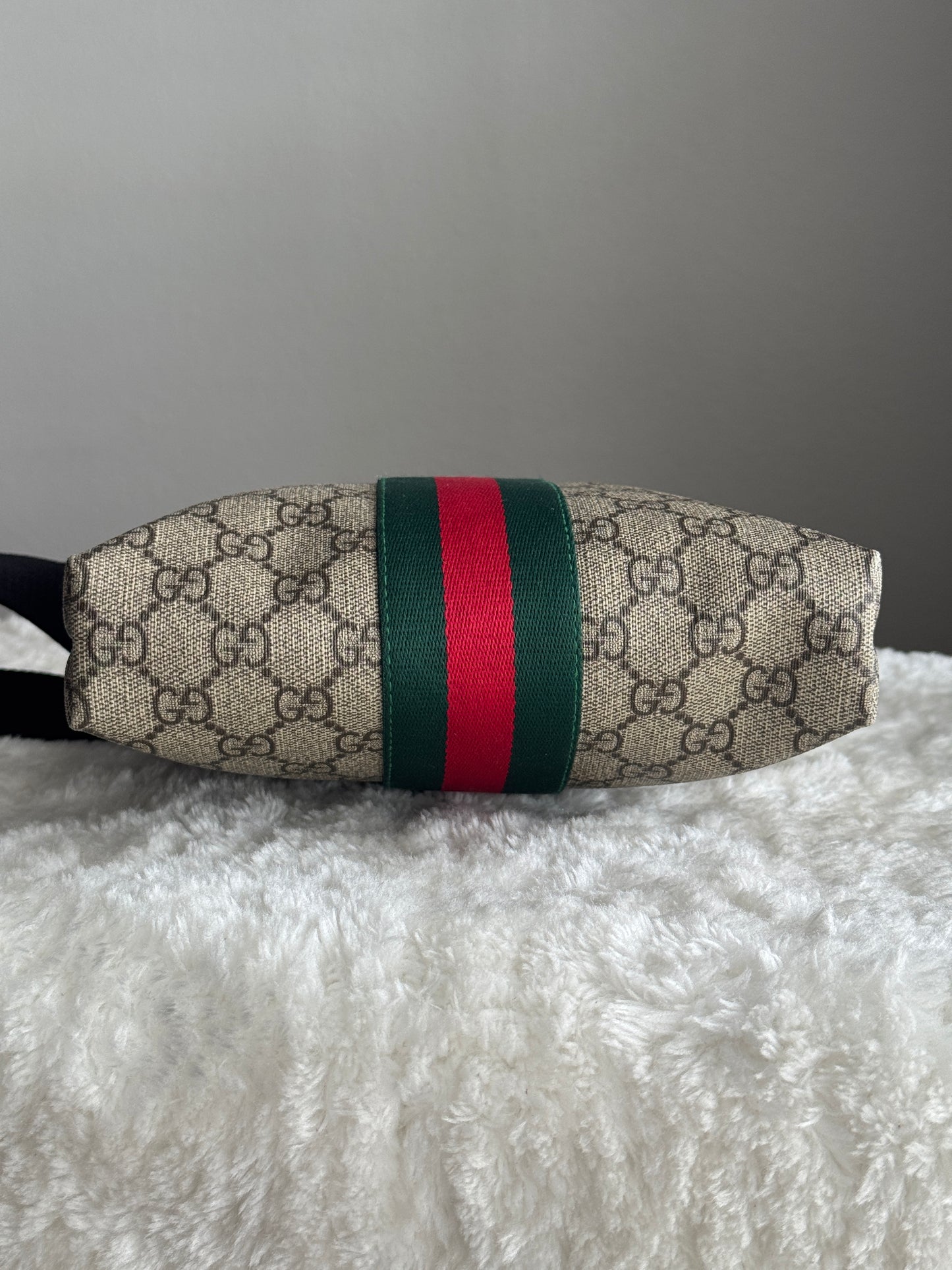 GUCCI Web Flat Mini Crossbody GG Supreme Coated Canvas Black