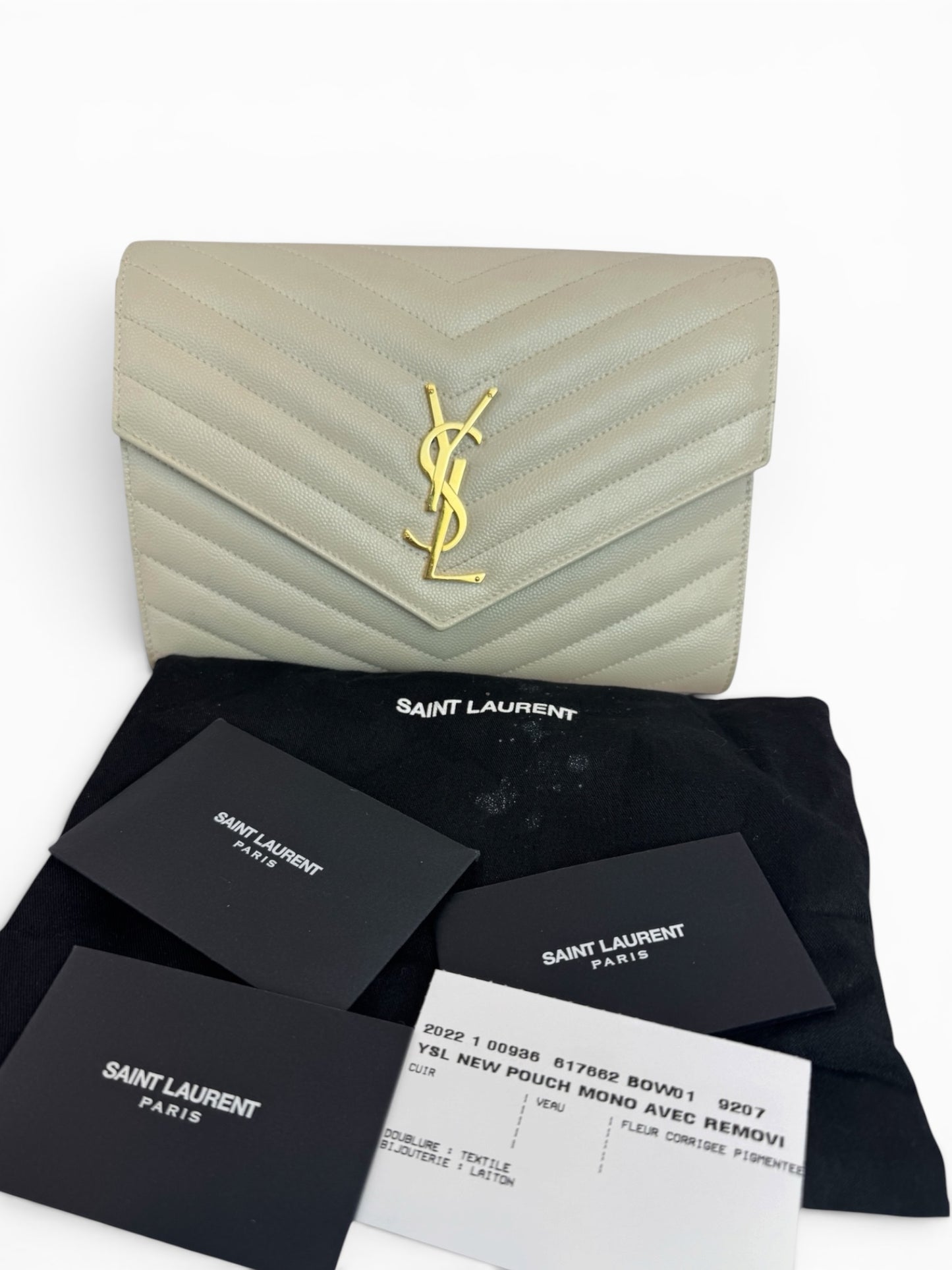 YL01👜Saint Laurent Grain De Poudre Matelasse Chevron Monogram Envelope Clutch (COA included)