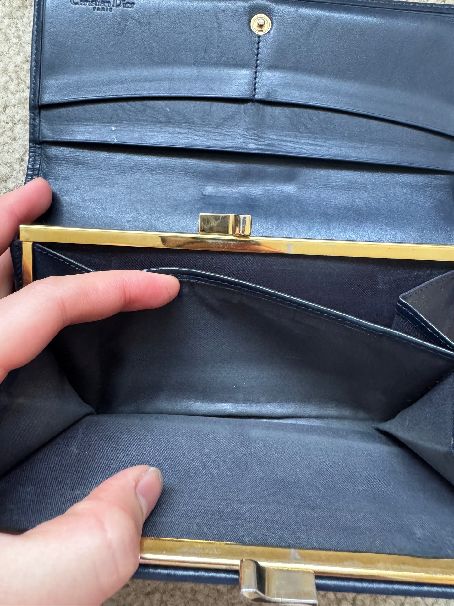 Christian Dior Trotter long wallet in navy blue Monogram