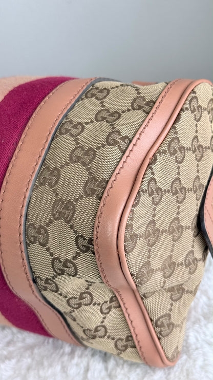 GUCCI Web Boston Small GG Canvas With Strap