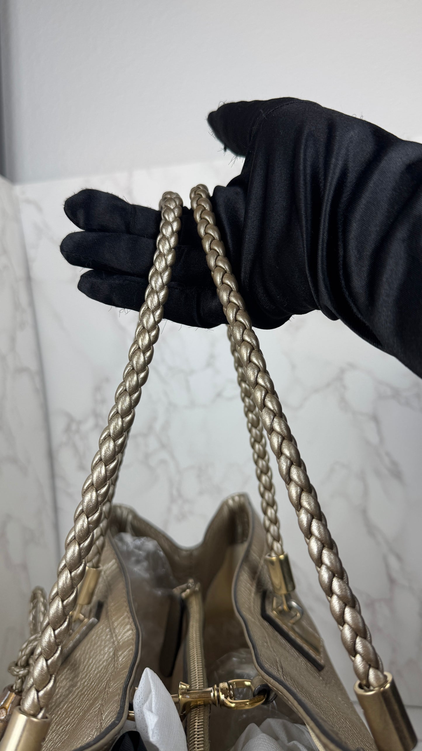 Gucci Bella Metallic Leather Tote Bag
