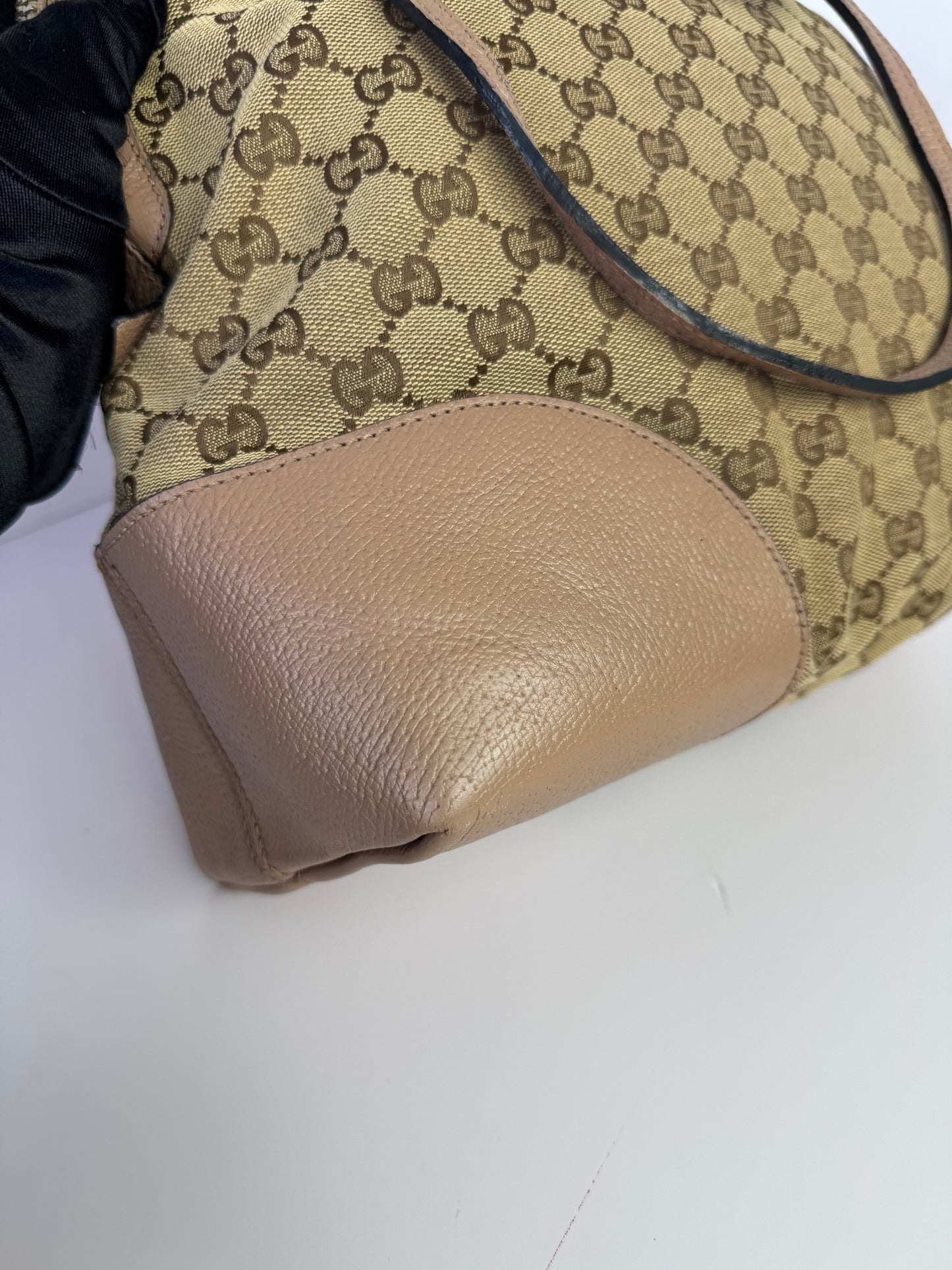 GUCCI Bree GG Canvas Shoulder Bag Pink Nude