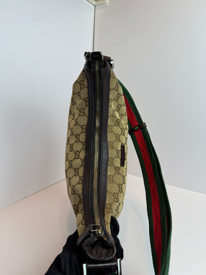 GUCCI Web Halfmoon GG Canvas Brown