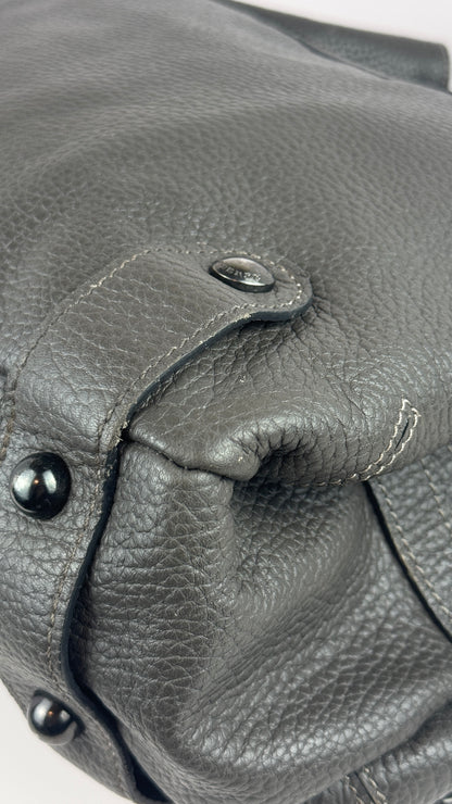 Burberry Bucket Grey Leather With Exterior Zip Pockets