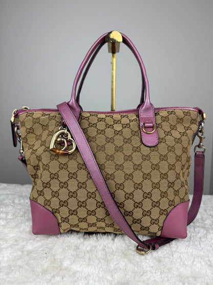 GUCCI Heart Bit Handbag with strap GG Canvas Pink