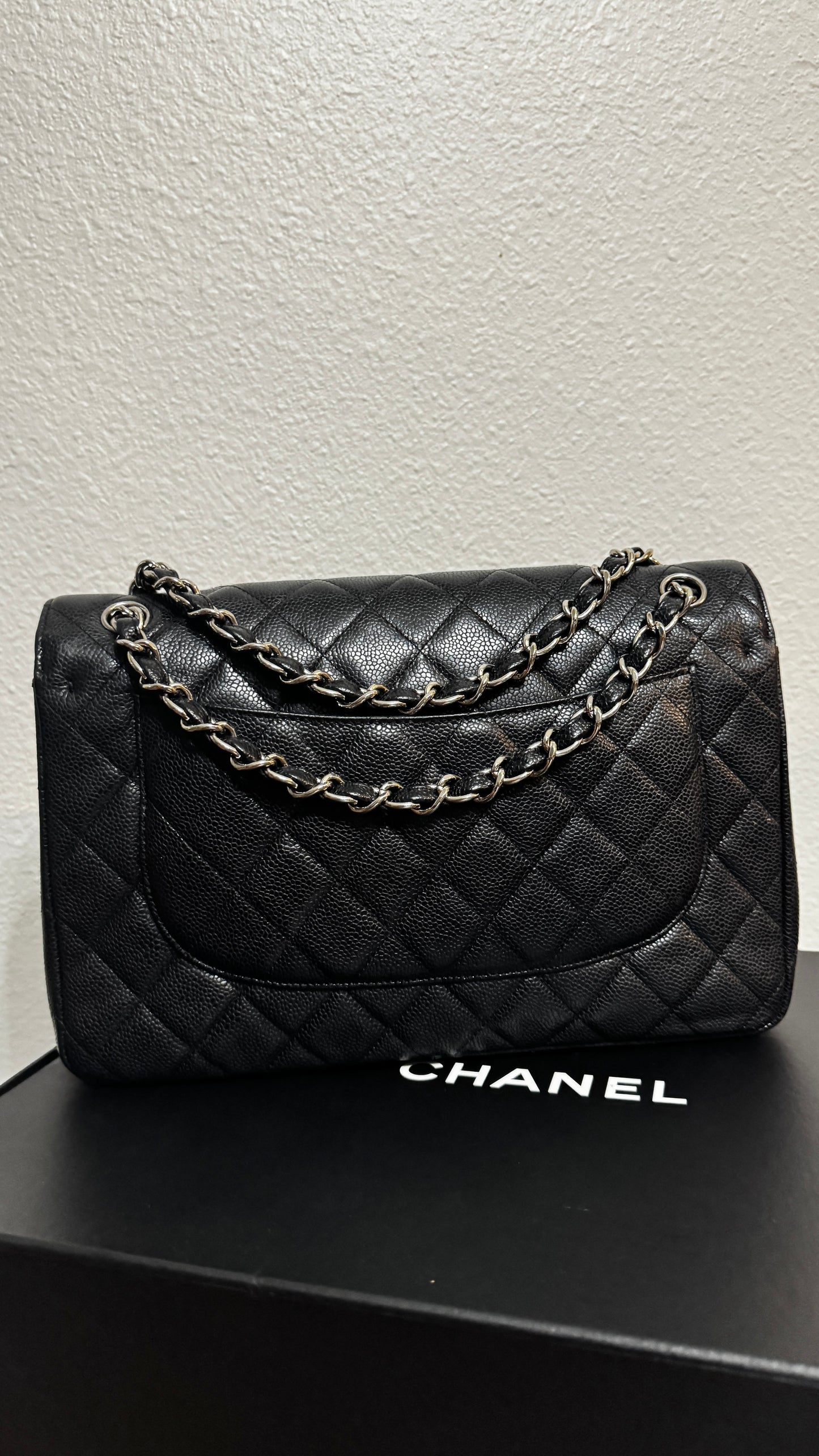 Chanel Classic Double Flap Jumbo Caviar Silver hardware Black