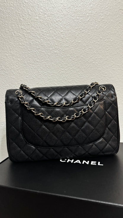 Chanel Classic Double Flap Jumbo Caviar Silver hardware Black