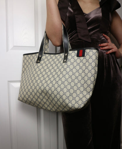 Gucci Web Loop Tote GG Supreme Navy