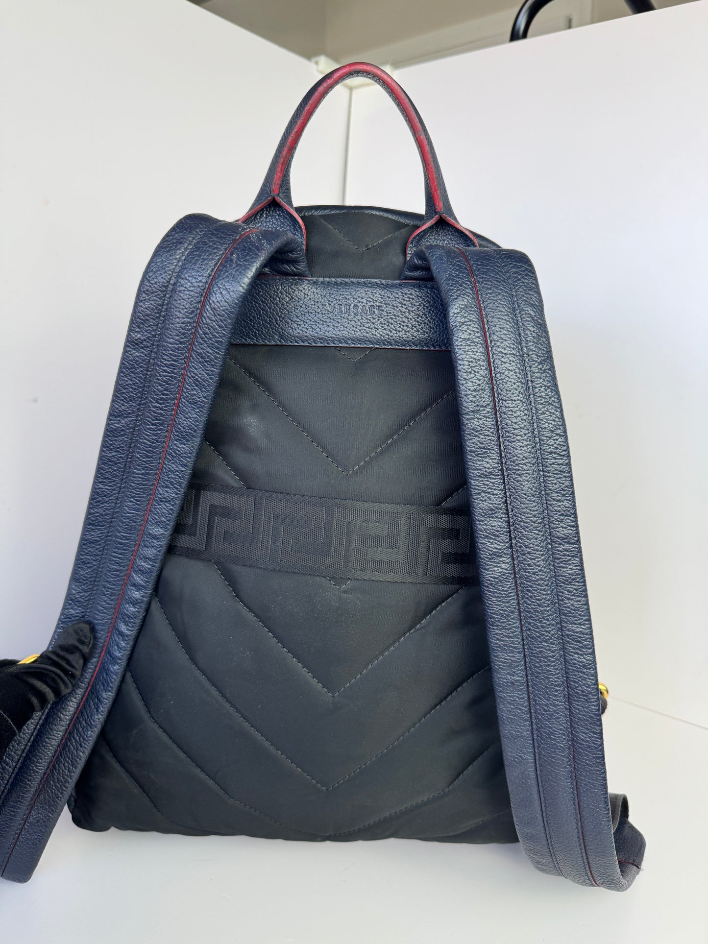 VERSACE La Medusa Backpack in Navy Leather