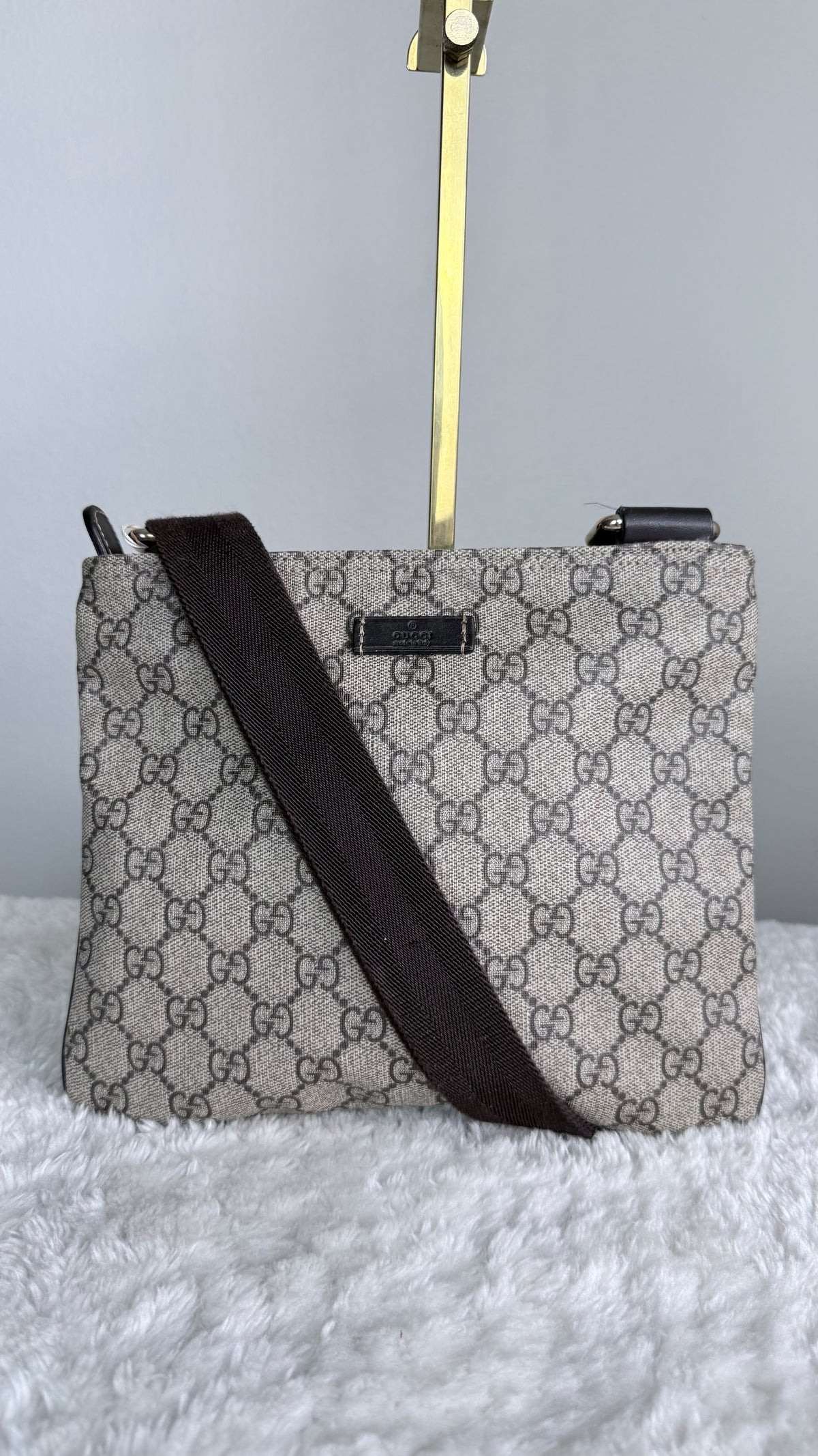 GUCCI Flat Small GG Supreme Coated canvas Brown messenger