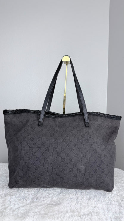 GUCCI Pebbled Danim Bamboo Tassel Tote large Black