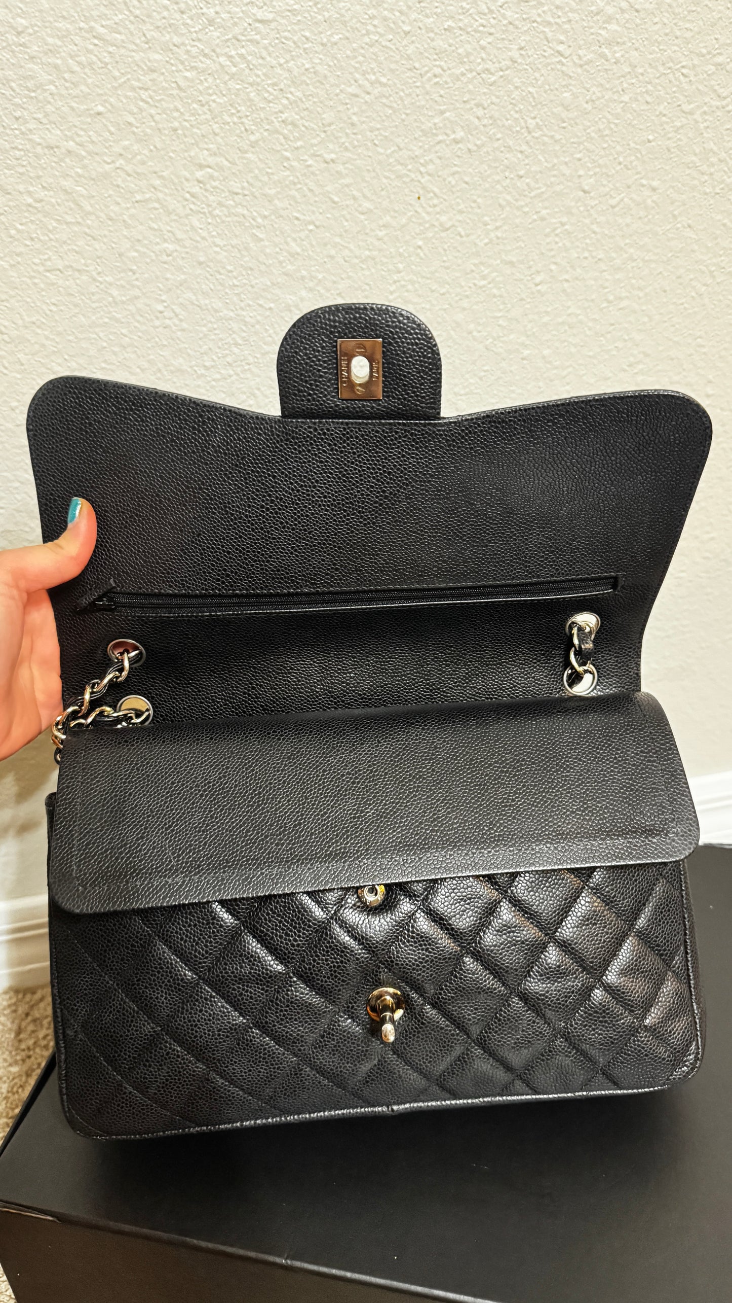 Chanel Classic Double Flap Jumbo Caviar Silver hardware Black