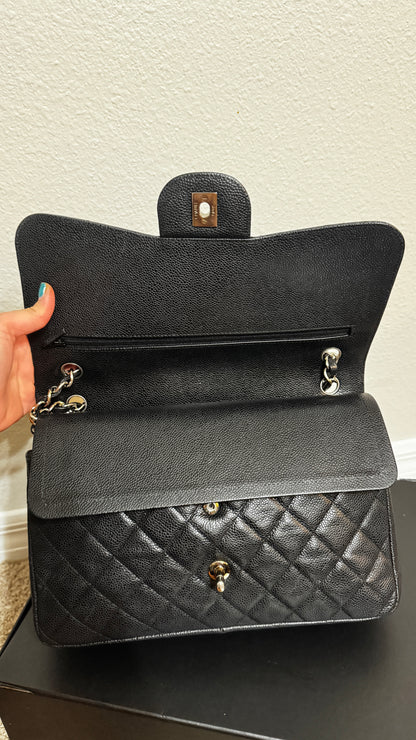 Chanel Classic Double Flap Jumbo Caviar Silver hardware Black