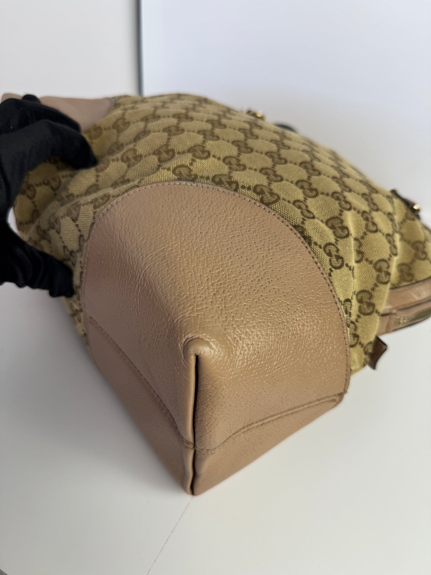 GUCCI Bree GG Canvas Shoulder Bag Pink Nude