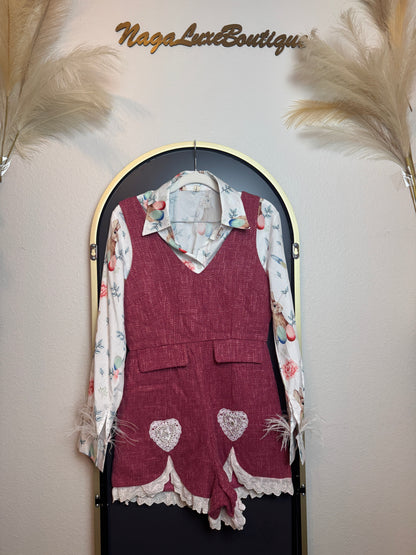 D13👗Berry Bunny Lace Romper – Pre-Owned (All Sales Final) 🐰💕
