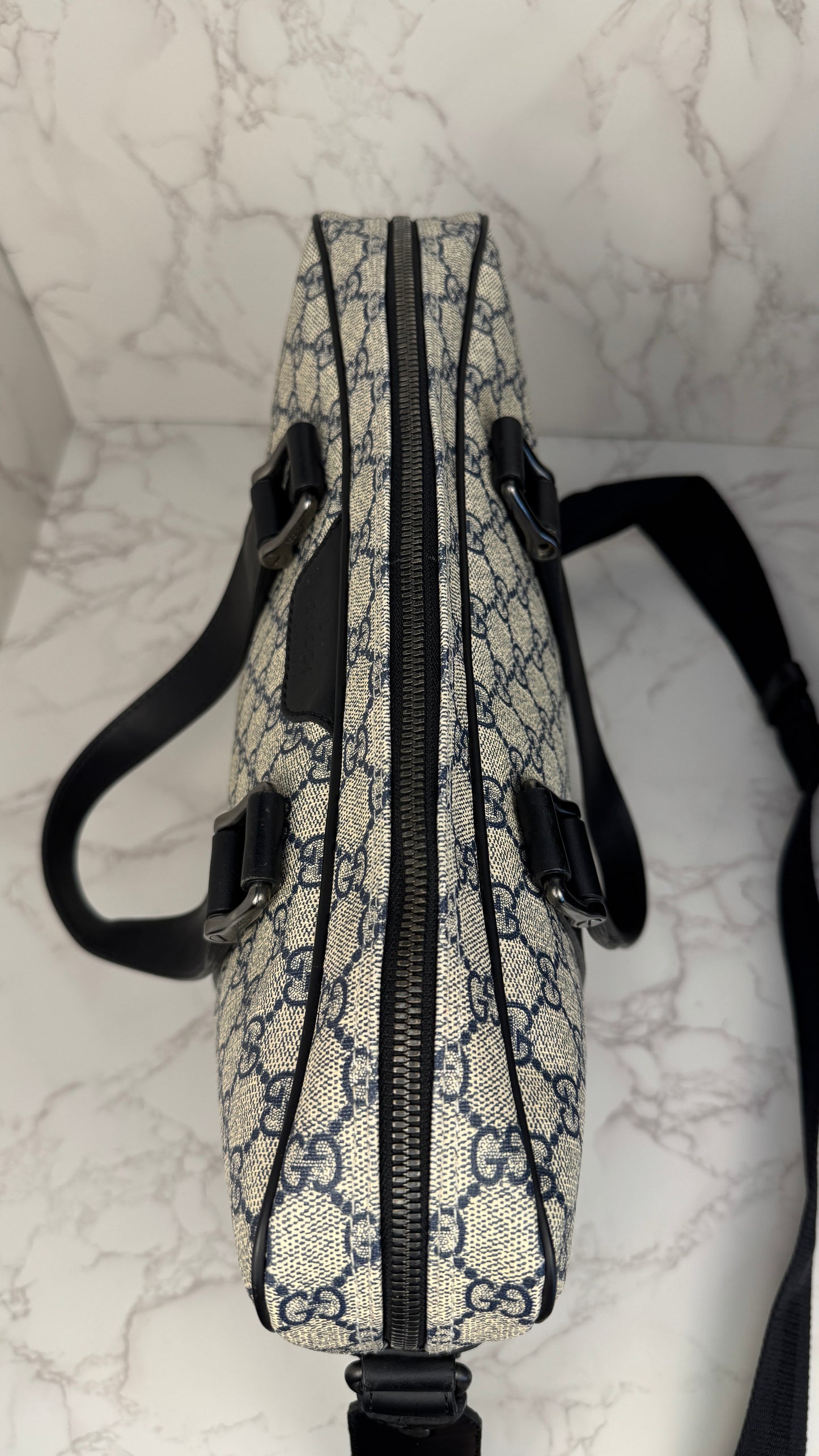 Gucci Briefcase Convertible Zip Around GG Coated Canvas Medium