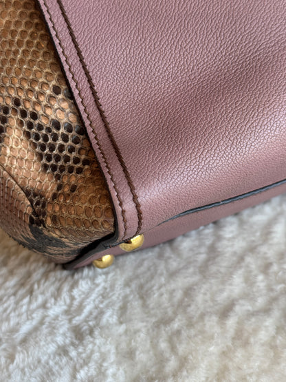 BURBERRY Pink Leather & Python Medium Buckle Tote Bag