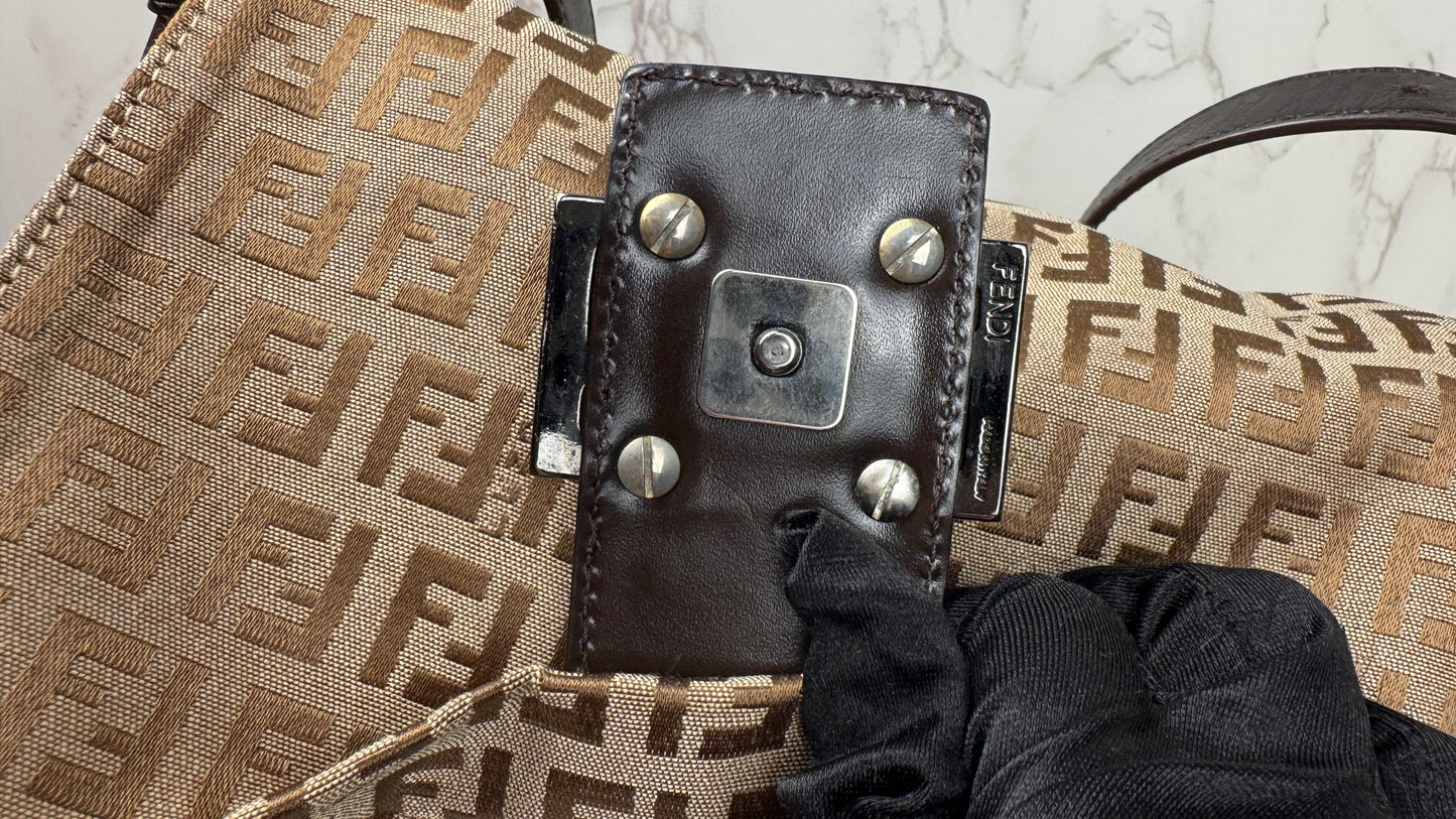 Fendi Mama Baguette Zucca FF Canvas Shoulder Bag Brown
