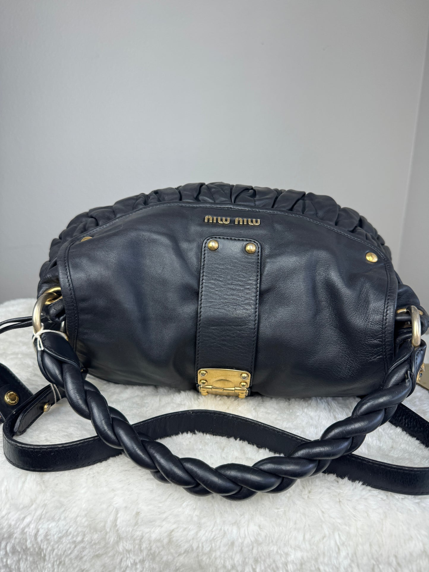 MIU MIU Nappa Matelasse Coffer Hobo Black