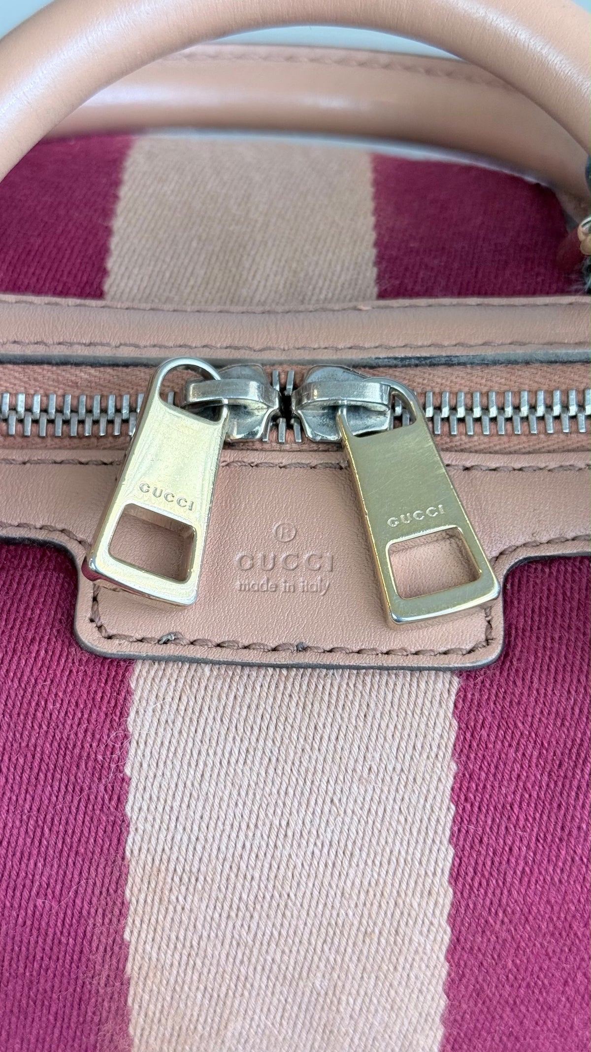 GUCCI Web Boston Small GG Canvas With Strap