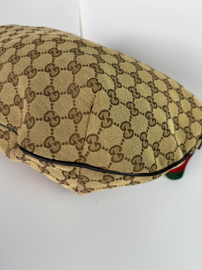 GUCCI Web Large Halfmoon Crossbody GG Canvas Brown