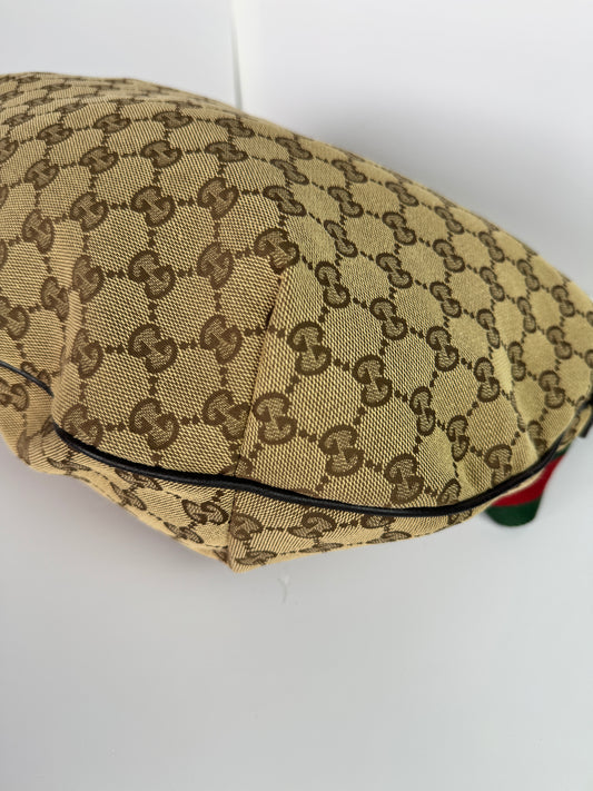 GUCCI Web Large Halfmoon Crossbody GG Canvas Brown