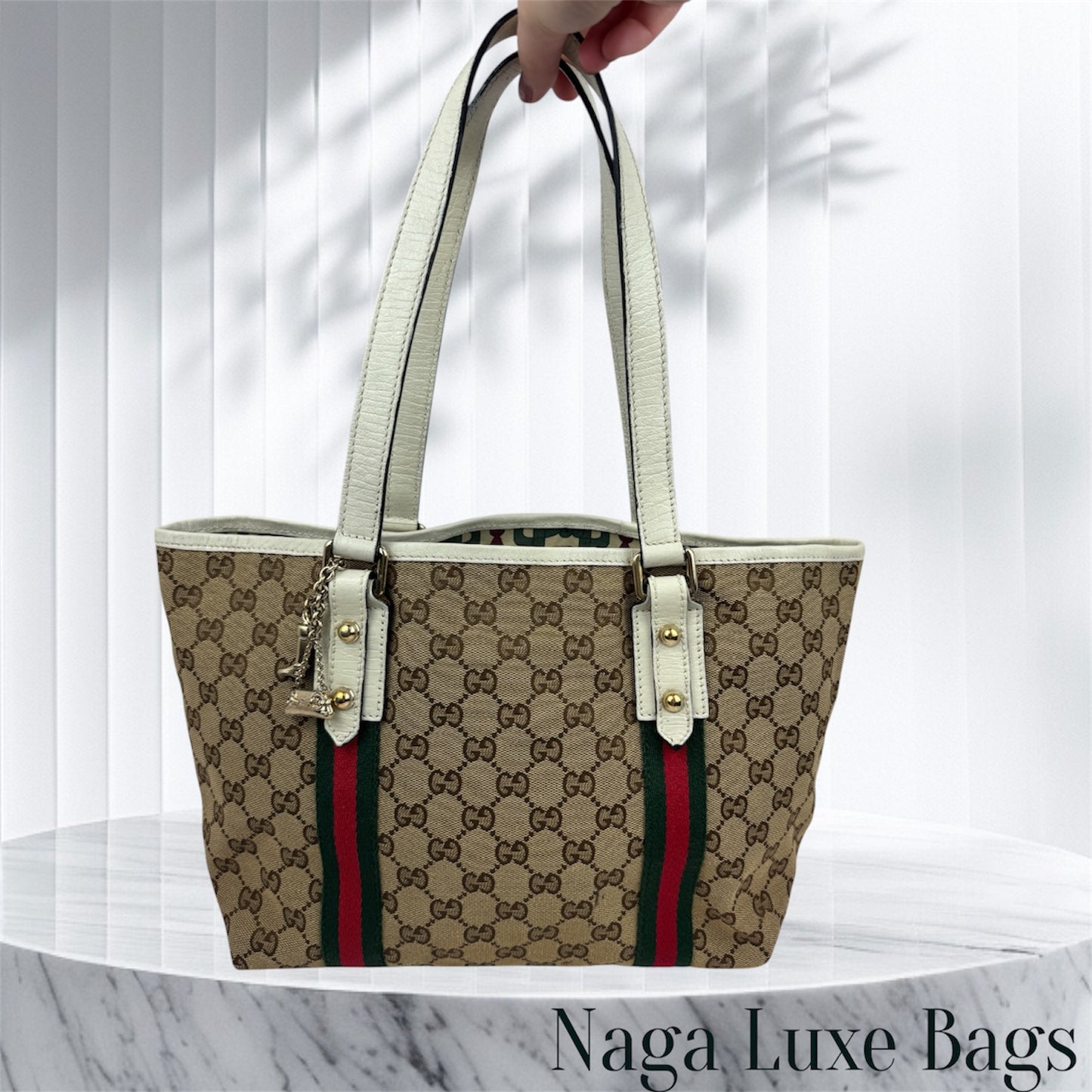 Gucci Web Tote GG Canvas White