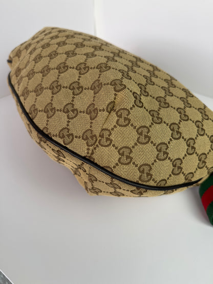 GUCCI Web Large Halfmoon Crossbody GG Canvas Brown