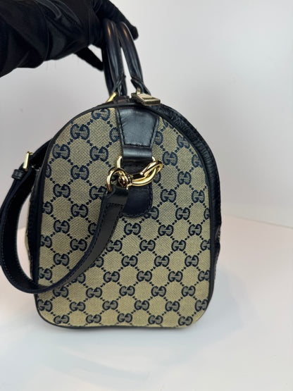 GUCCI Web Boston Navy Blue GG Canvas with strap