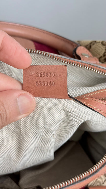 GUCCI Web Boston Small GG Canvas With Strap