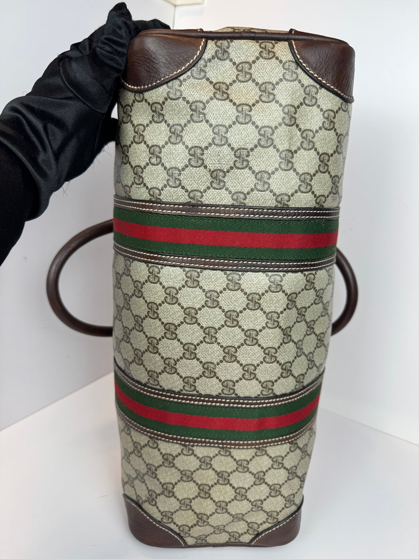 GUCCI Vintage Web Travel GG Coated Canvas Brown