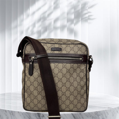 Gucci Front Zip Messenger Coated Canvas Brown