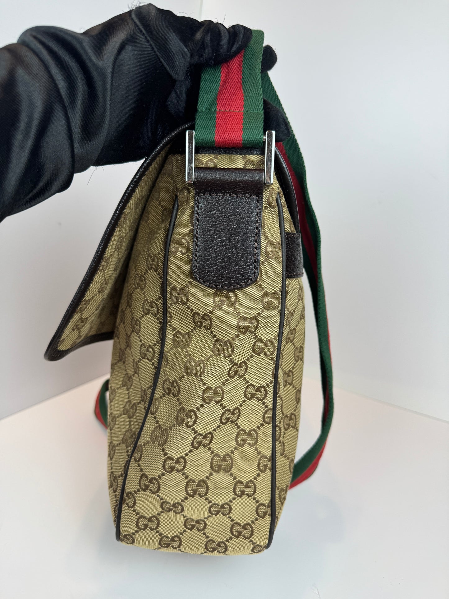 GUCCI Web Flap messenger GG Canvas Brown