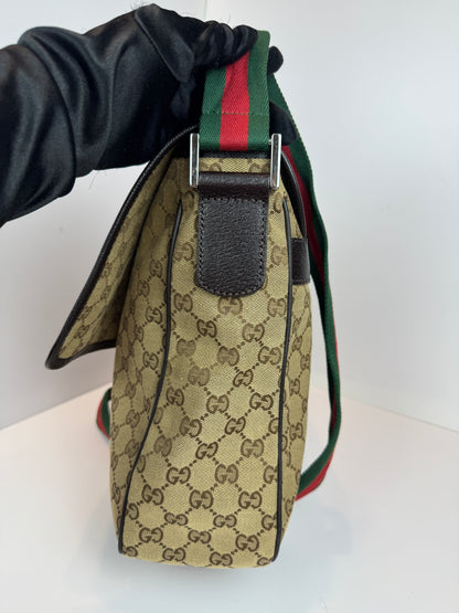 GUCCI Web Flap messenger GG Canvas Brown