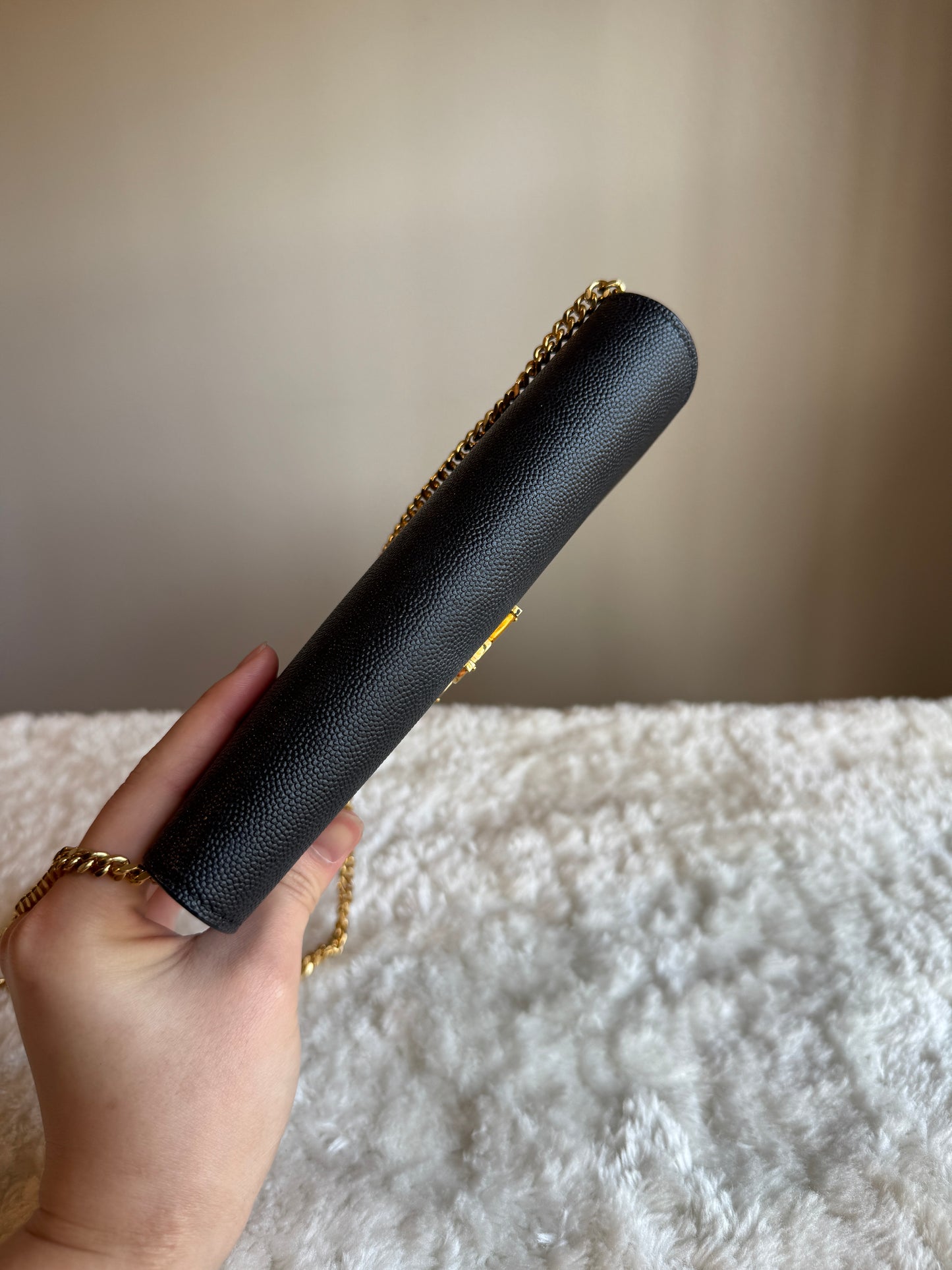 SAINT LAURENT Uptown Chain Wallet Caviar Leather bLack