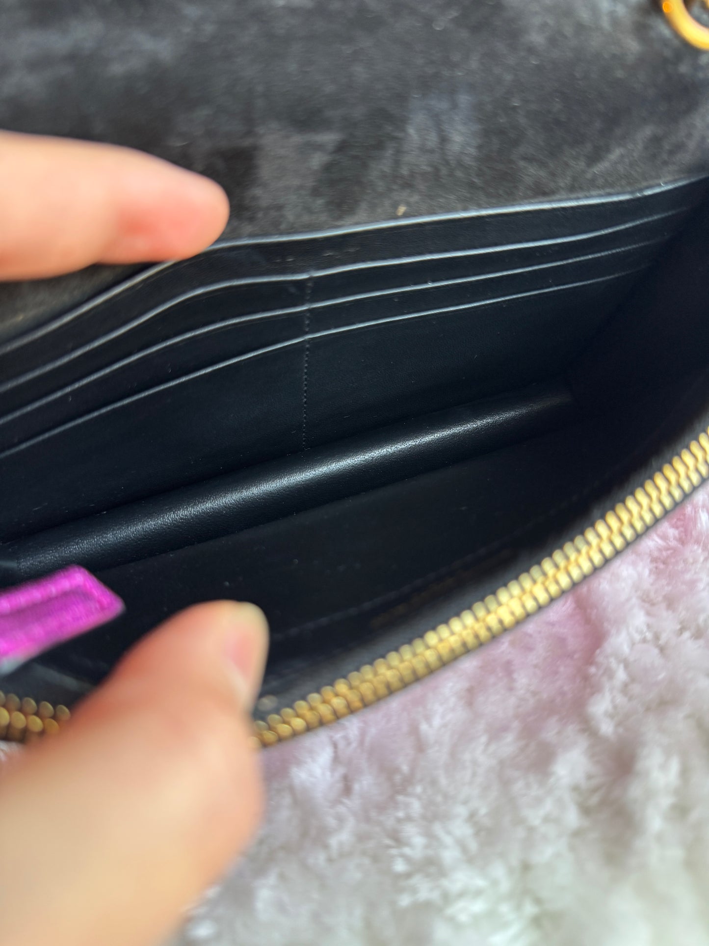 SAINT LAURENT Classic Monogram Tassel Chain wallet Leather pink metallic