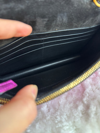 SAINT LAURENT Classic Monogram Tassel Chain wallet Leather pink metallic