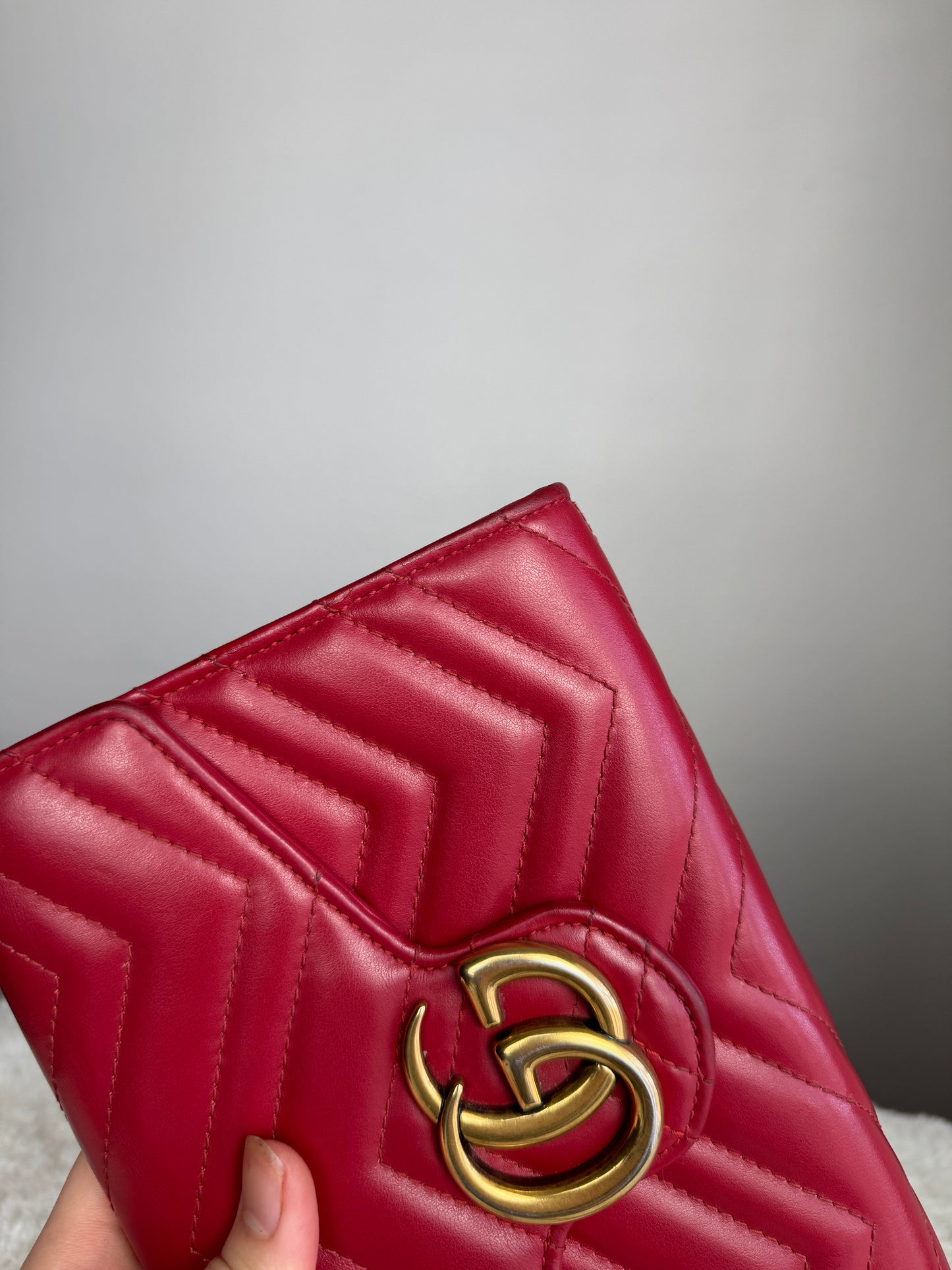 GUCCI GG Marmont Chain Wallet Matelasse Leather Red