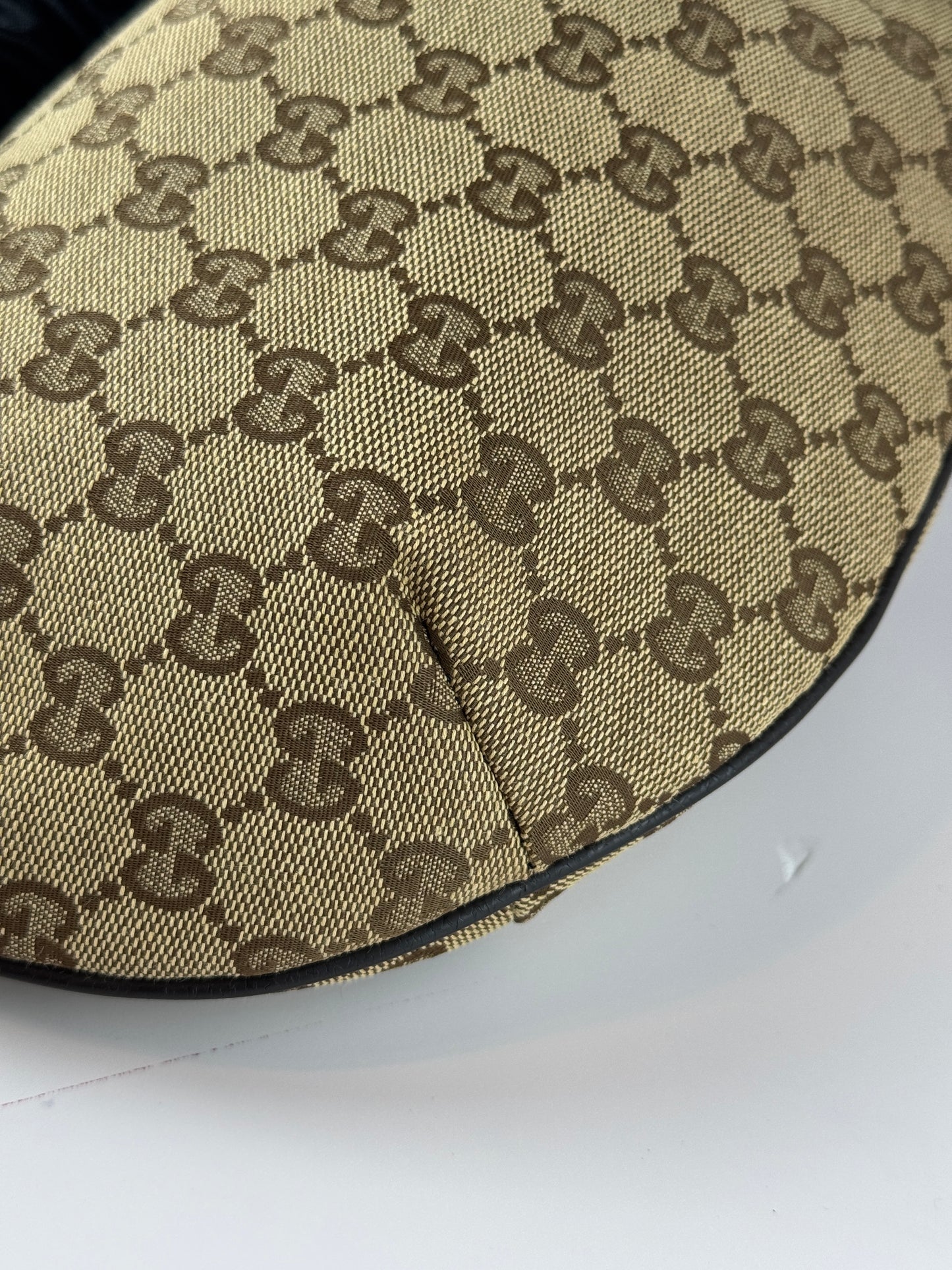 GUCCI Web Stripe Halfmoon GG Canvas Brown