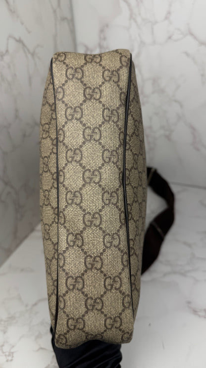 Gucci Front Zip Messenger Coated Canvas Brown