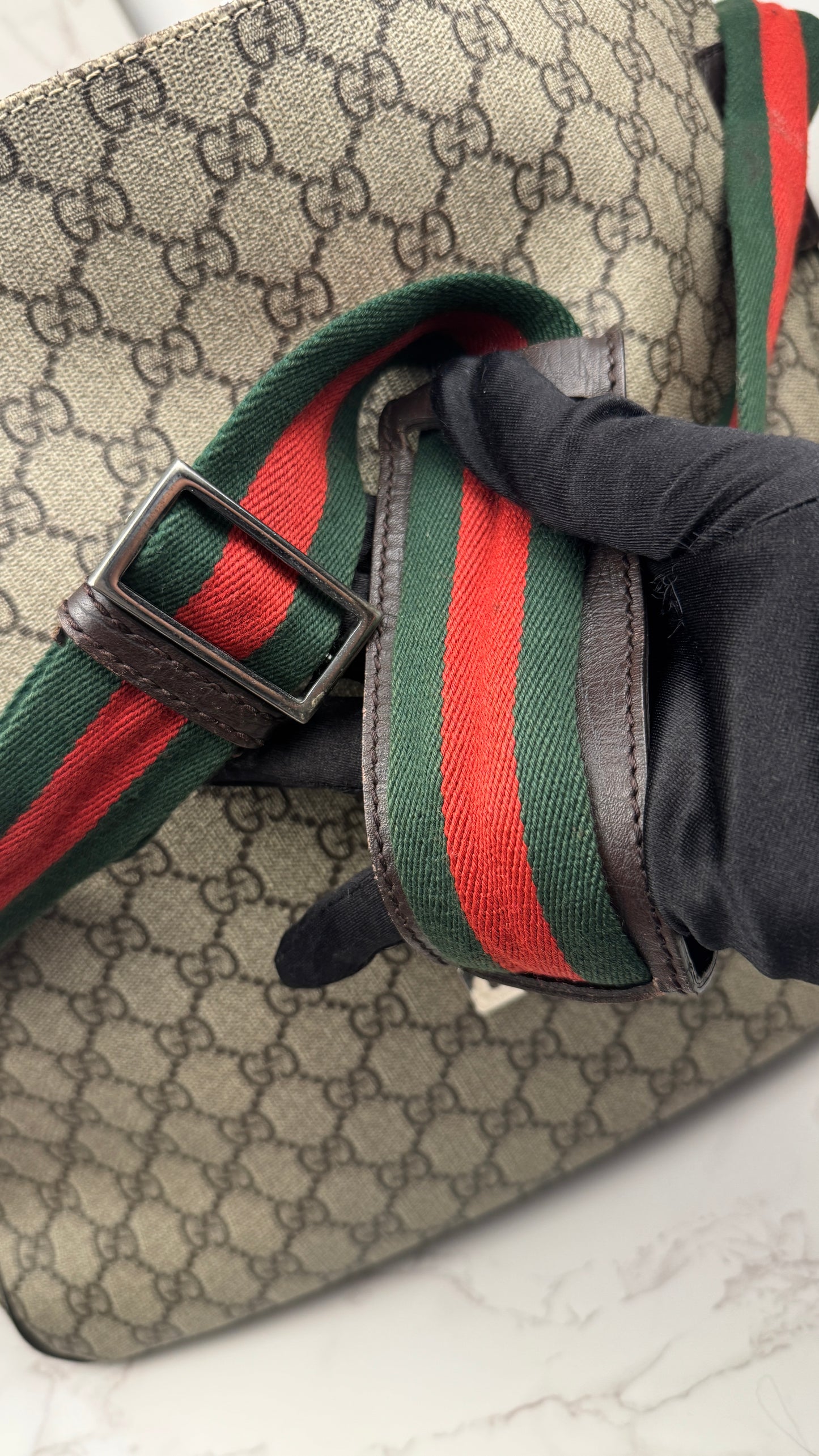 Gucci Messenger Web Strap Coated Canvas Bag