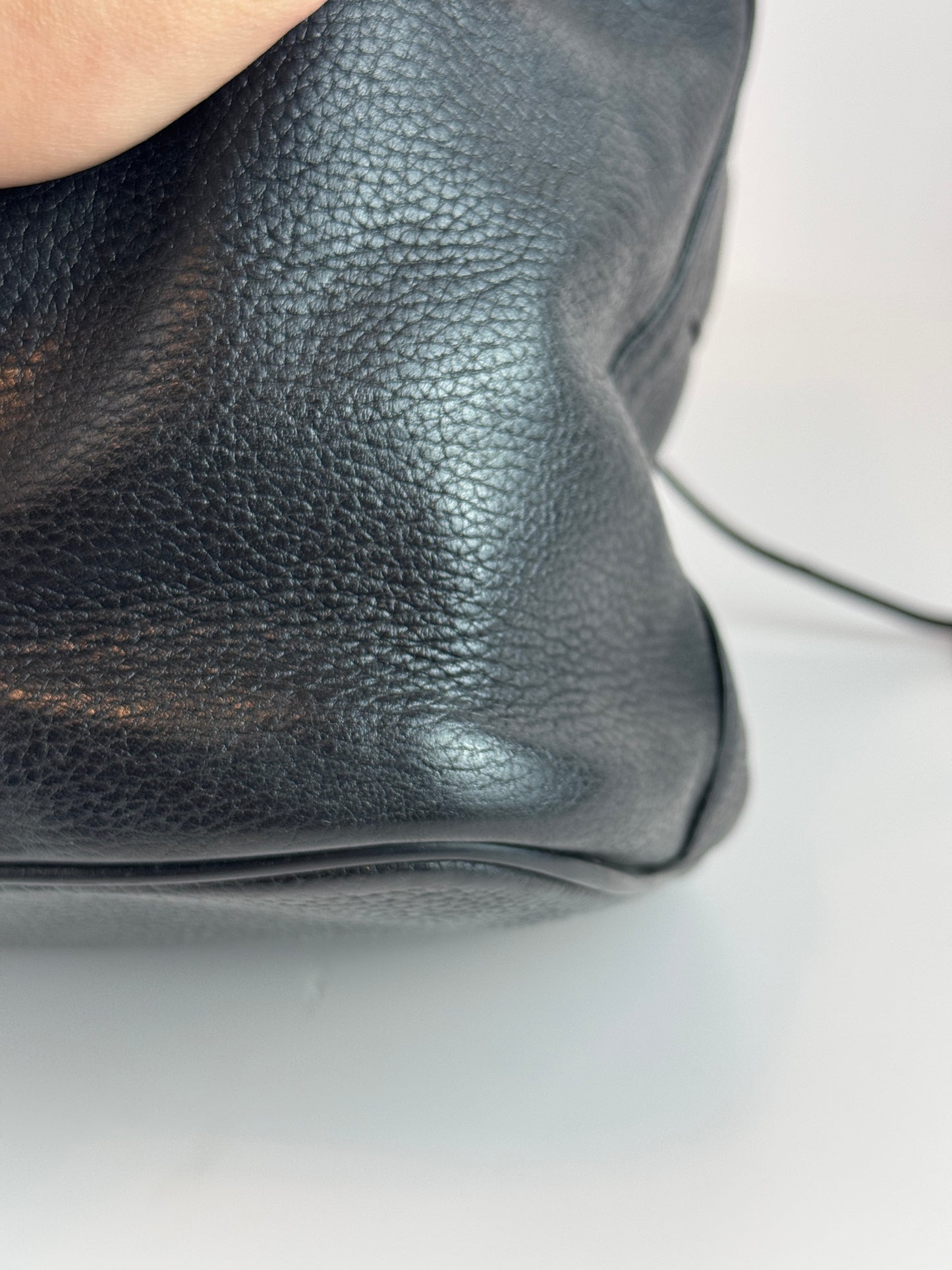 MCM Black Leather Drawstring Bucket bag